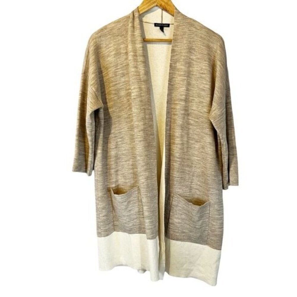 Eileen Fisher Double Knit Tan Kimono Merino Wool Cashmere Blend Cardigan Sweater - Picture 2 of 6